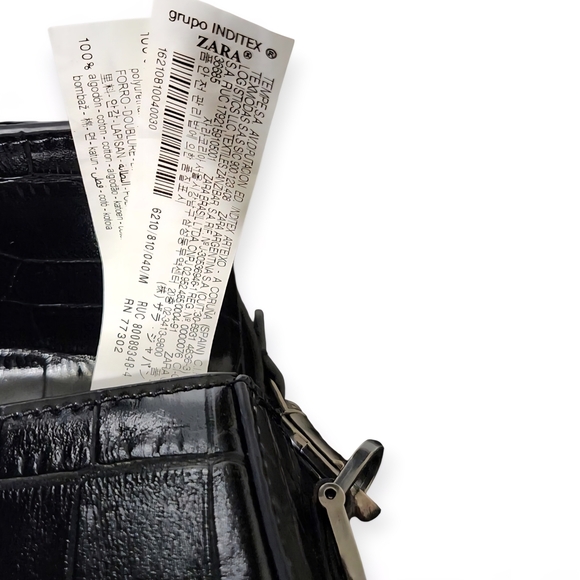 Zara Black Croc-Pattern Crossbody Bag - Picture 6 of 8